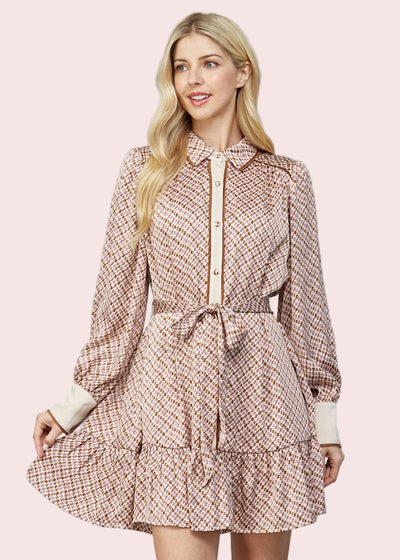 HARVEST CUTIE GEO PRINT SATIN TIE DRESS