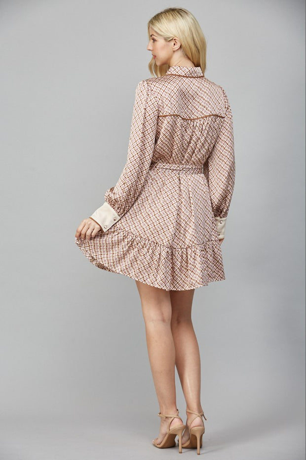 HARVEST CUTIE GEO PRINT SATIN TIE DRESS