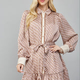 HARVEST CUTIE GEO PRINT SATIN TIE DRESS