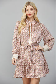 HARVEST CUTIE GEO PRINT SATIN TIE DRESS