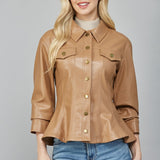 TAKE ME FOR A RIDE FAUX LEATHER PEPLUM JACKET