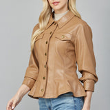 TAKE ME FOR A RIDE FAUX LEATHER PEPLUM JACKET