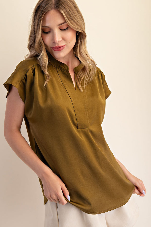 OFFICE CHIC CAP SLEEVE SATIN BLOUSE