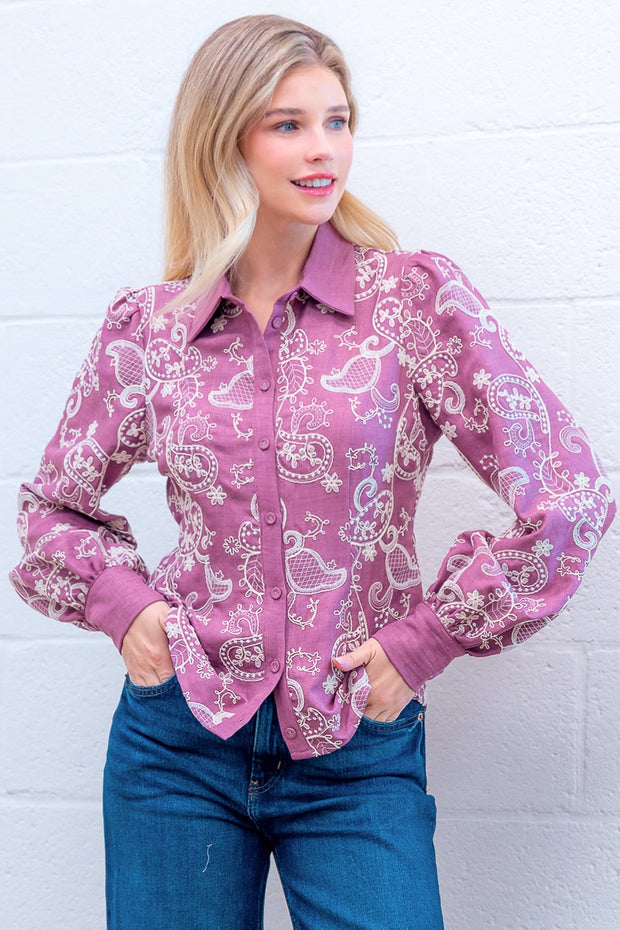 PAISLEY MOMENTS MAUVE EMBROIDERED TOP