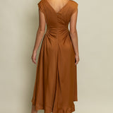 POLISHED PERFECTION SATIN PANEL MIDI DRESS