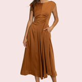 POLISHED PERFECTION SATIN PANEL MIDI DRESS