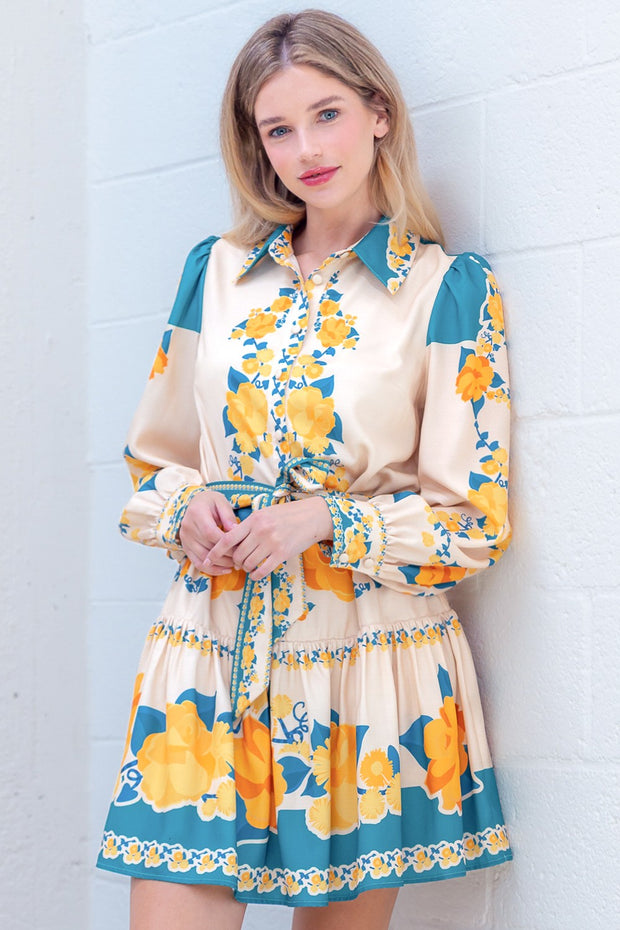AUTUMN AURA FLORAL MINI DRESS
