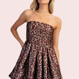 HER SWEET SIDE STRAPLESS LEOPARD BUBBLE DRESS