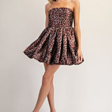 HER SWEET SIDE STRAPLESS LEOPARD BUBBLE DRESS
