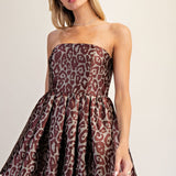 HER SWEET SIDE STRAPLESS LEOPARD BUBBLE DRESS