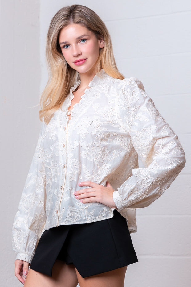 DRESS REHEARSAL IVORY BUTTON DOWN BLOUSE
