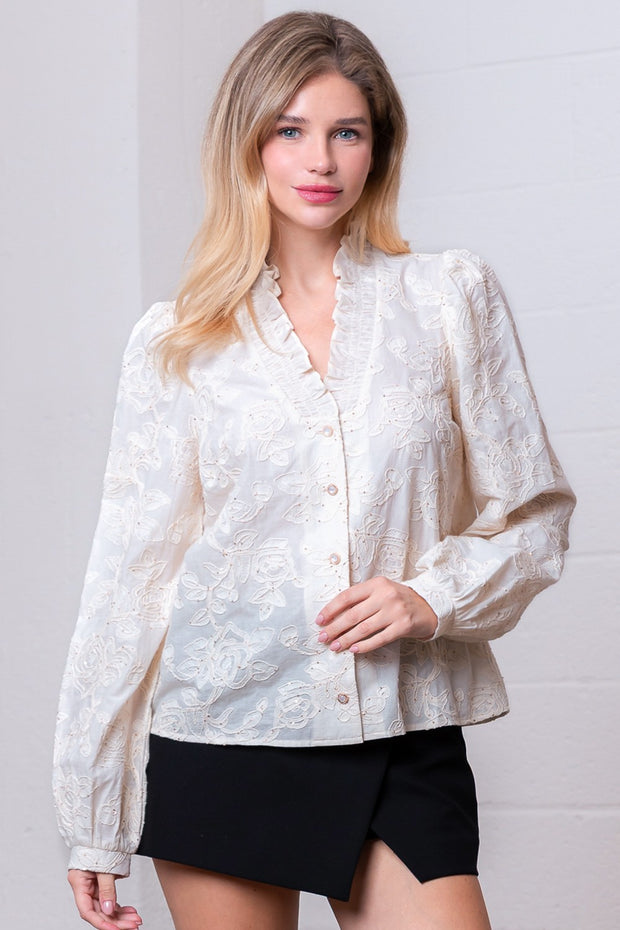 DRESS REHEARSAL IVORY BUTTON DOWN BLOUSE