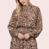 FLIRTY ALLURE ANIMAL PRINT SMOCKED DRESS