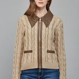 UPTOWN GIRL CONTRAST FAUX LEATHER TRIM CARDIGAN