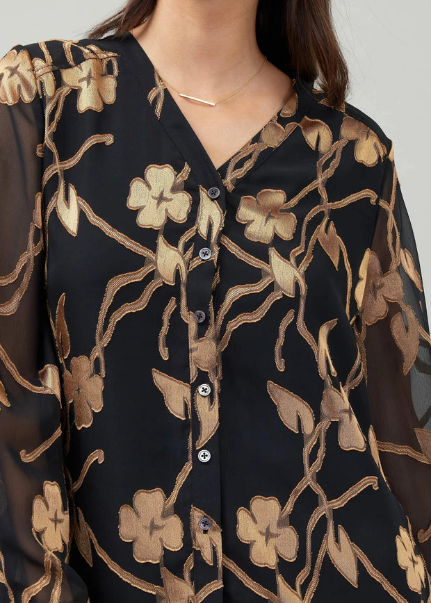 SOPHISTICATED DIVA BLACK AND GOLD FLORAL BLOUSE