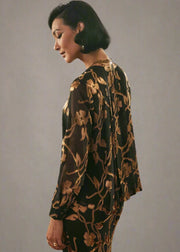 SOPHISTICATED DIVA BLACK AND GOLD FLORAL BLOUSE