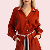 AUTUMN DAYS AHEAD STITCHED BLOUSE - BURGUNDY OR RUST