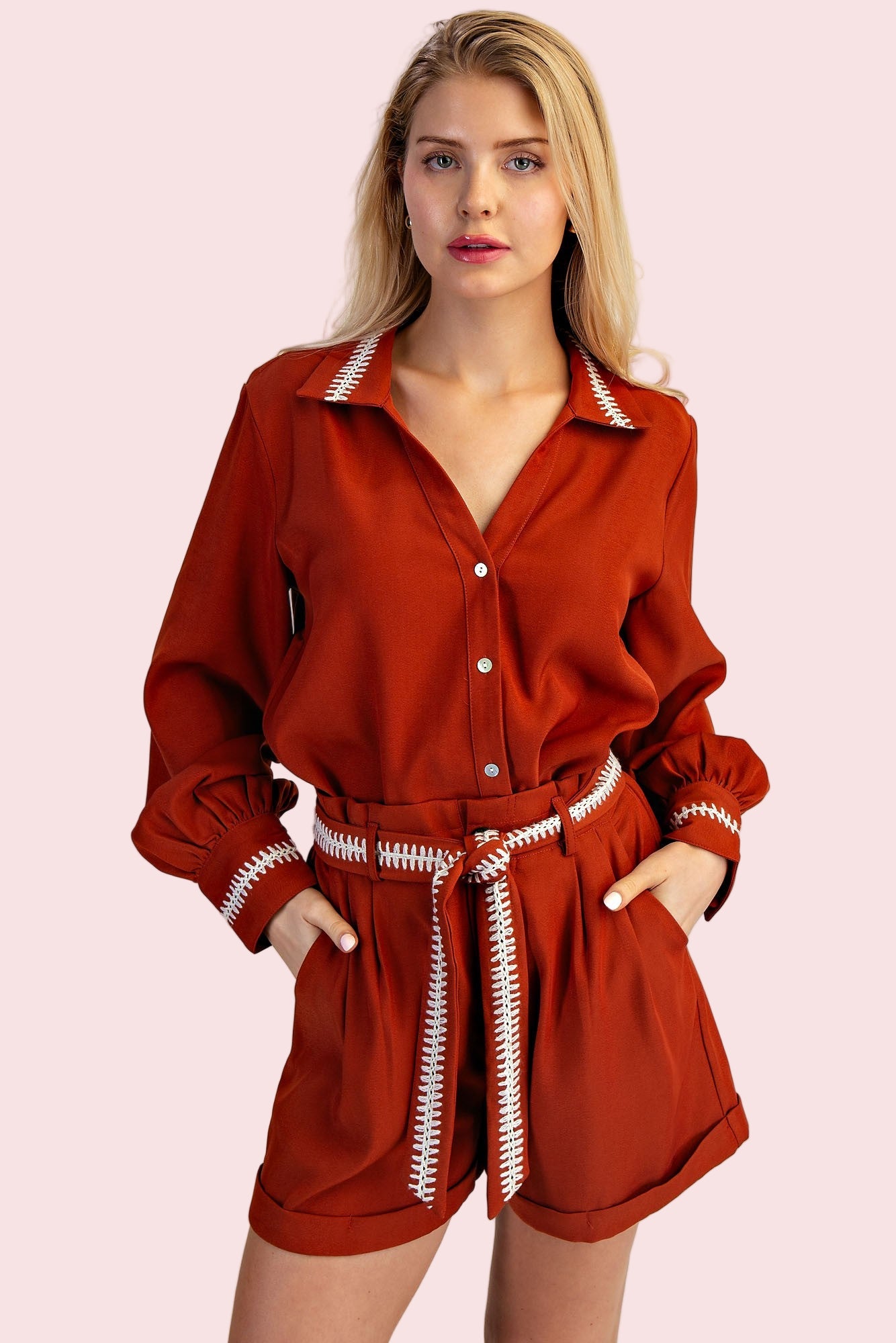 AUTUMN DAYS AHEAD STITCHED BLOUSE - BURGUNDY OR RUST