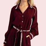 AUTUMN DAYS AHEAD STITCHED BLOUSE - BURGUNDY OR RUST