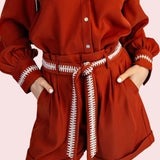 AUTUM DAYS AHEAD HIGH WAIST STITCH BELTED SHORTS- BURGUNDY OR RUST