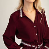 AUTUMN DAYS AHEAD STITCHED BLOUSE - BURGUNDY OR RUST
