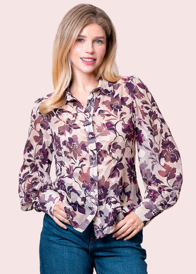 PURPLE PASSION FITTED BUTTON UP BLOUSE