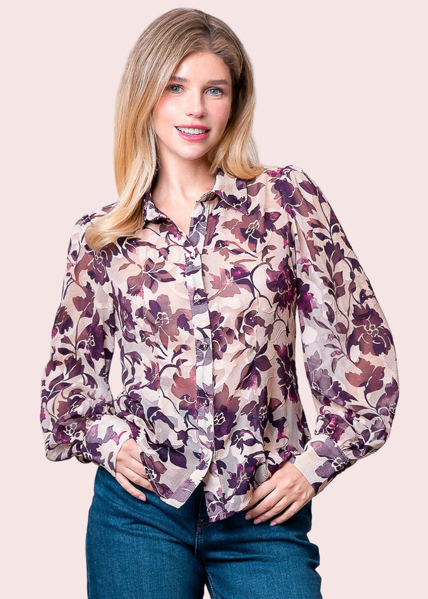PURPLE PASSION FITTED BUTTON UP BLOUSE
