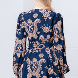 FAN OF FLORAL LONG SLEEVE NAVY DRESS