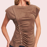 SOCIAL GATHERING FAUX SUEDE BLOUSE