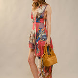 GENTLE GRACE ASYMMETRICAL RUFFLE SCARF DRESS