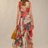 GENTLE GRACE ASYMMETRICAL RUFFLE SCARF DRESS