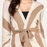 CABIN COZY ABSTRACT PATTERN BELTED CARDIGAN