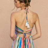 SUMMER STRIPES HALTER MAXI DRESS