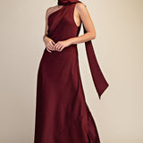 MARTINI MIXER WINE MOCK NECK ONE SHOULDER MAXI DRESS