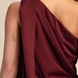 MARTINI MIXER WINE MOCK NECK ONE SHOULDER MAXI DRESS