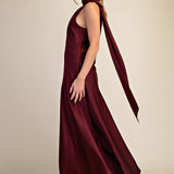 MARTINI MIXER WINE MOCK NECK ONE SHOULDER MAXI DRESS