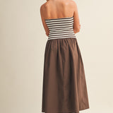 FASHIONABLE FAVE CHOCOLATE STRIPED STRAPLESS DRESS