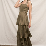 SIMPLY SWEET OLIVE GREEN TIERED MAXI DRESS