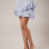 SPRINGTIME STROLL RUFFLE LAYARD SATIN MINI SKIRT