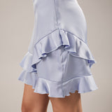 SPRINGTIME STROLL RUFFLE LAYARD SATIN MINI SKIRT
