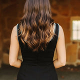 RODEO DARLING BLACK EMBROIDERED FAUX SUEDE DRESS