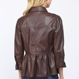 BUBBLY PERSONALITY PEPLUM FAUX LEATHER TOP