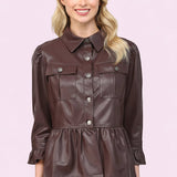 BUBBLY PERSONALITY PEPLUM FAUX LEATHER TOP