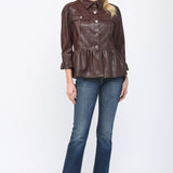 BUBBLY PERSONALITY PEPLUM FAUX LEATHER TOP