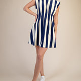 SUMMER PERFECTION BLUE STRIPE PLEATED MINI DRESS