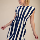 SUMMER PERFECTION BLUE STRIPE PLEATED MINI DRESS