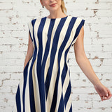 SUMMER PERFECTION BLUE STRIPE PLEATED MINI DRESS