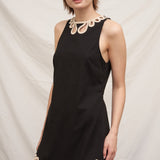 PETAL POP BLACK EMBELLISHED MINI DRESS