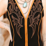 RODEO DRIVE BLACK & RUST EMBROIDERED FRINGE DRESS