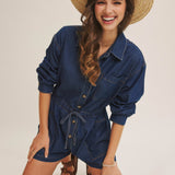 EASY DOES IT LONG SLEEVE DENIM ROMPER